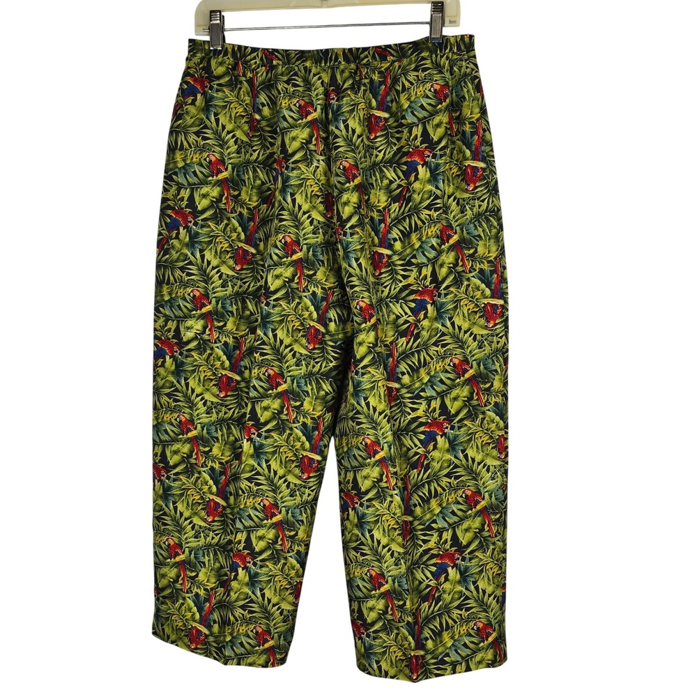 Herve‎ Benard Collection Silk Capri Pants Woman 12 Green Tropical Parrot Print - Picture 2 of 11